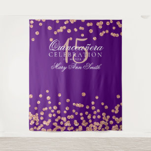 Hintergrund Quinceanera Rosen-Goldlila Confetti Wandteppich