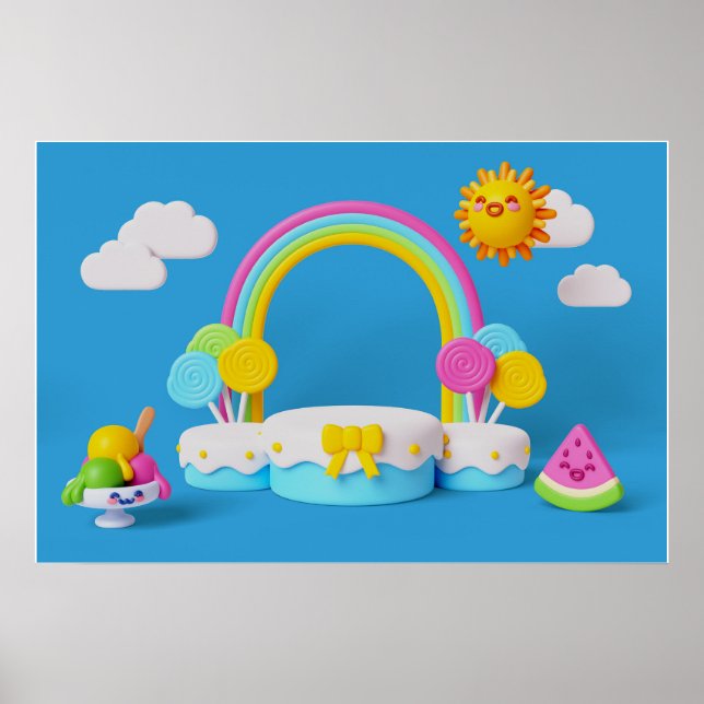 Hintergrund Rainbow Happy Birthday Poster (Vorne)