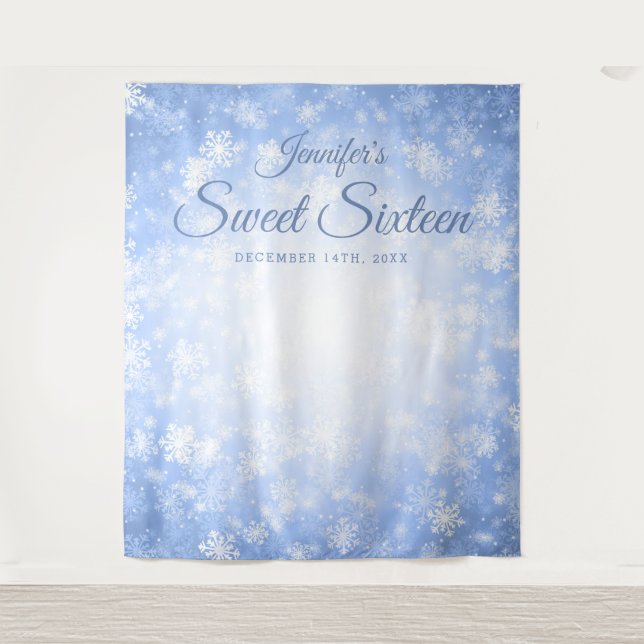 Hintergrund Sweet 16 Blue Winter Wonderland Wandteppich (Vorderseite)