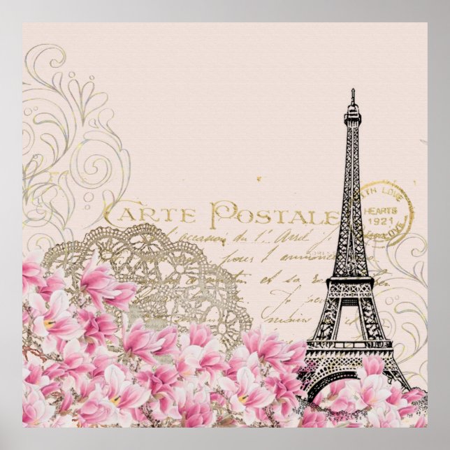Hintergrund Vintage eiffel-Blume Poster (Vorne)