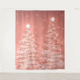 Hintergrund Weihnachts Sparkling Bäume Rose Gold Wandteppich
