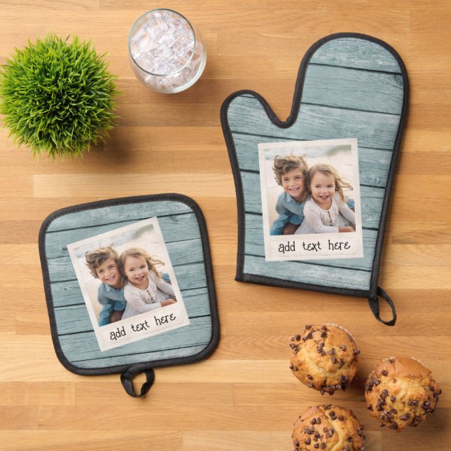 Hintergrunddrucke für rustikales Foto-Rahmen-Denim Ofenhandschuh & Topflappen-Set (Oben Unten)