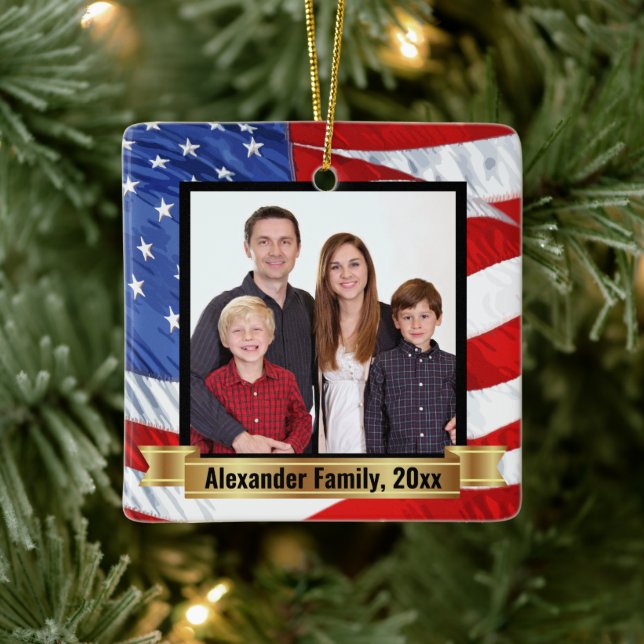 Hintergründe der amerikanischen Flagge Patriotisch Keramikornament (Baum)