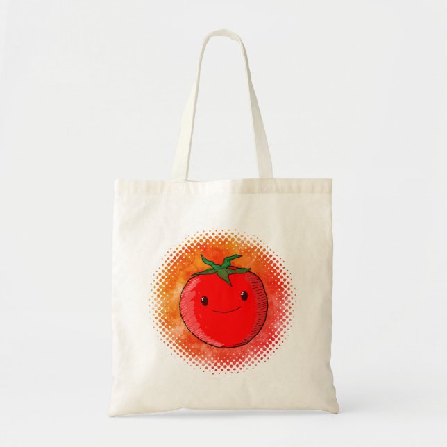 Hintergrundfarbe für niedliche Cartoon Tomato Tragetasche (Vorne)