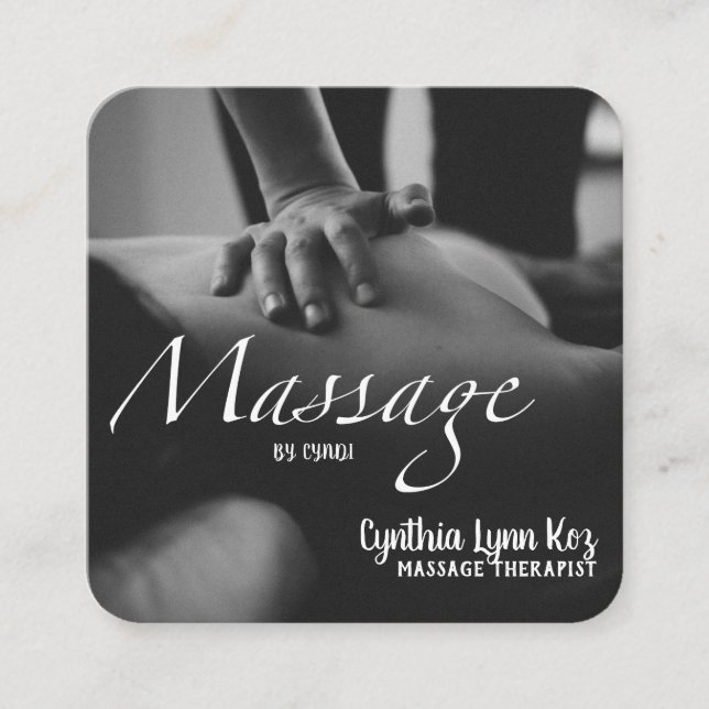 Hintergrundinformationen zu Massage Text Foto BW Quadratische Visitenkarte (Vorderseite)