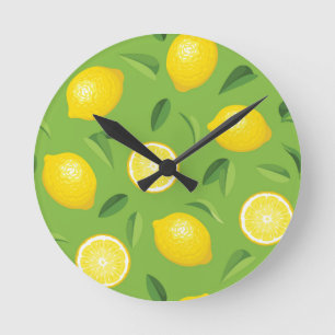 Hintergrundmuster für Zitronen Runde Wanduhr