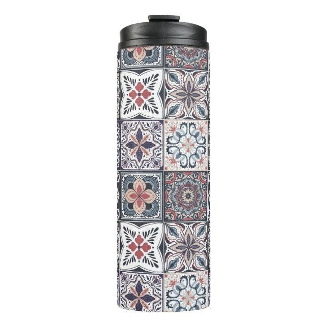 Hintergrundspuren/Talavera inspiriert Fliesen 2 Thermosbecher (Vorderseite)