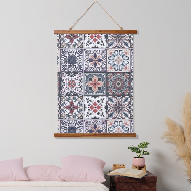 Hintergrundspuren/Talavera inspiriert Fliesen 2 Wandteppich Mit Holzrahmen (Schlafzimmer)