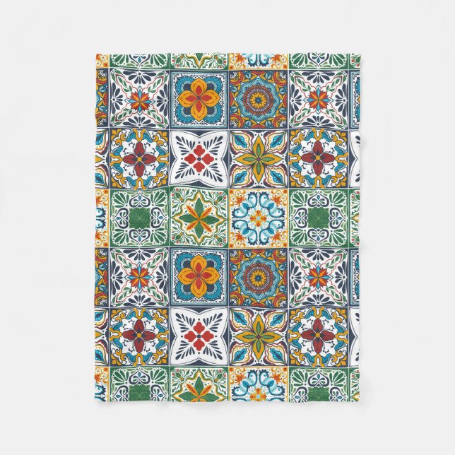 Hintergrundspuren/Talavera-inspirierte Fliesen Fleecedecke (Vorderseite)