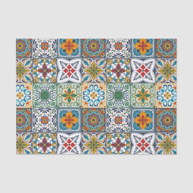 Hintergrundspuren/Talavera-inspirierte Fliesen Seidenpapier (Vorderseite)