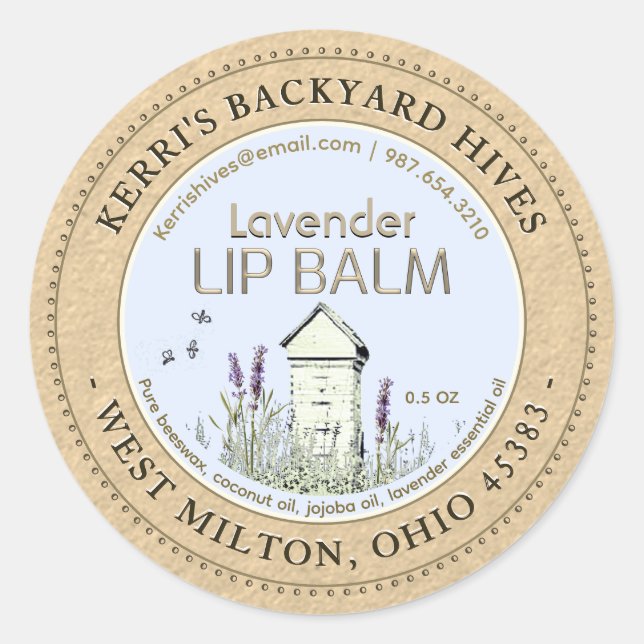 Hinterhof Bienenwachs Lavendel Lip Balm Kraft Runder Aufkleber (Vorderseite)