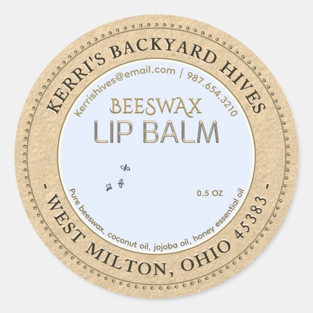 Hinterhof Bienenwachs Lip Balm Mini Label Kraft Runder Aufkleber (Vorderseite)