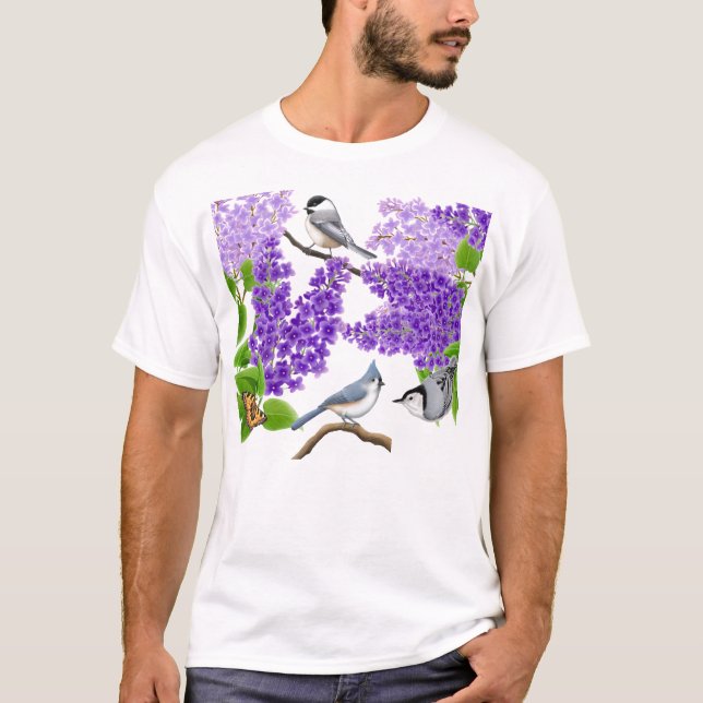Hinterhof-Garten-Vögel im Flieder-Shirt T-Shirt (Vorderseite)