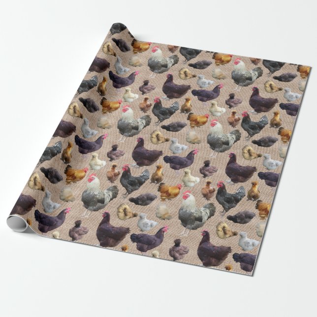 Hinterhof Hühner Burlap Geschenkpapier (Ungerollt)