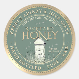Hinterhof Nehmt Honey Label Hand Flasche Roh Gold Runder Aufkleber