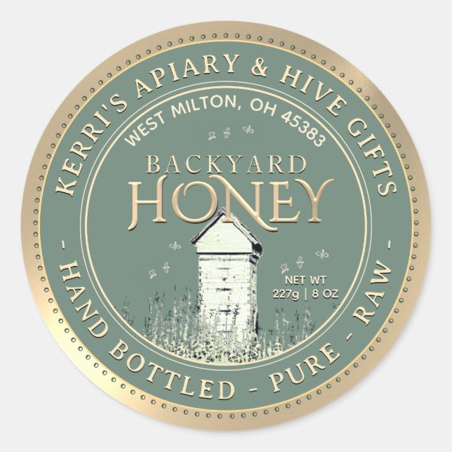 Hinterhof Nehmt Honey Label Hand Flasche Roh Gold Runder Aufkleber (Vorderseite)