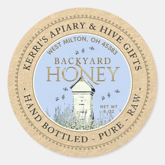 Hinterhof Nehmt Honey Label Hand Flasche rohe Kraf Runder Aufkleber (Vorderseite)
