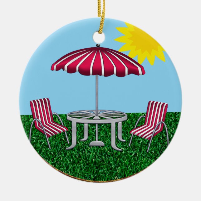 Hinterhof-Sommer entspannend Keramik Ornament (Vorne)