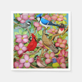 Hinterhof Wilde Vögel in Dogwood Paper Napkins Serviette