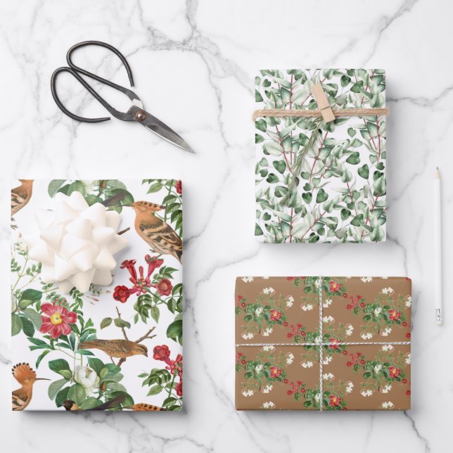 Hinterhofvögel und Blume Geschenkpapier Set (Vorderseite)