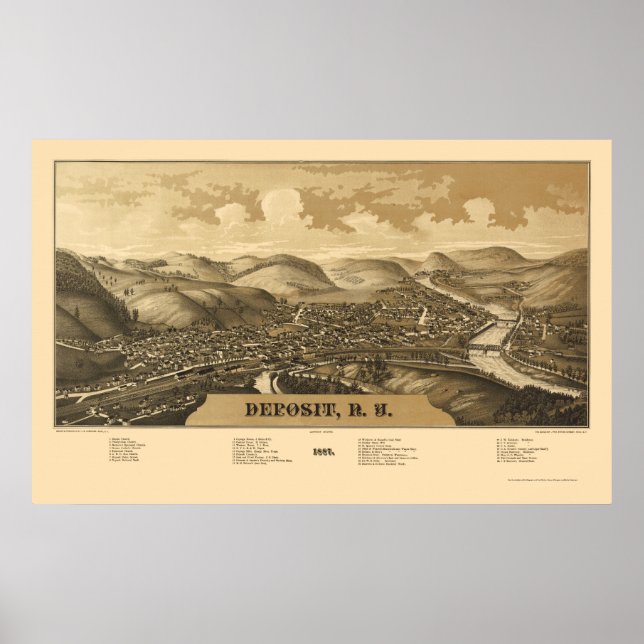 Hinterlegung, NY Panoramic Karte - 1887 Poster (Vorne)