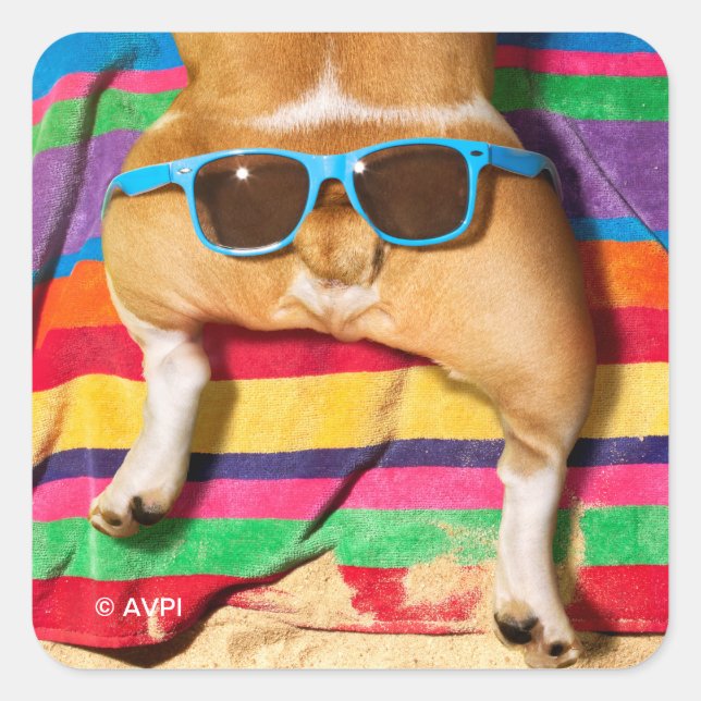 Hintern mit Sonnenbrille Quadratischer Aufkleber (Vorderseite)