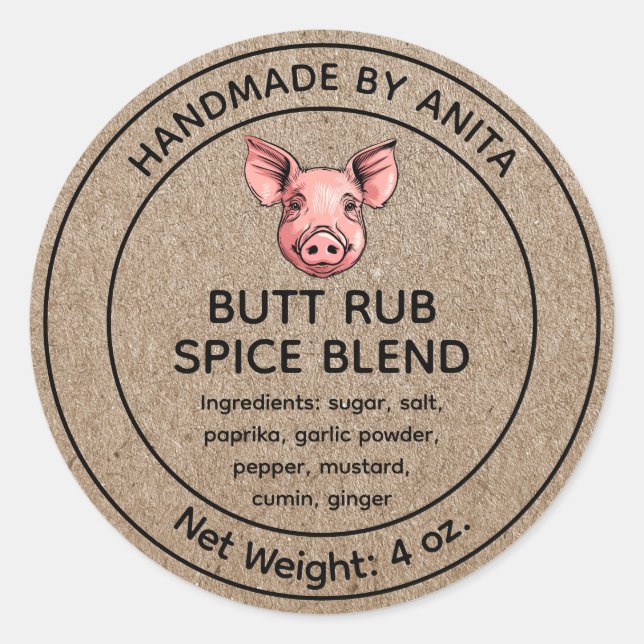 Hintern Rub Gewürzmischung Jar Label Kraft Papiers Runder Aufkleber (Vorderseite)