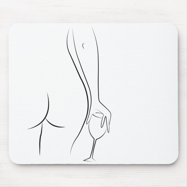 Hintern- und Weinuhr - B&W Mousepad (Vorne)