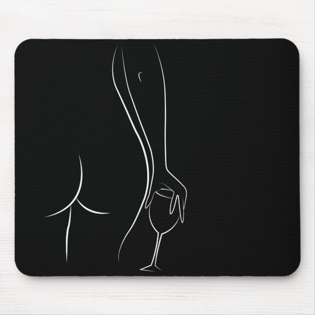 Hintern- und Weinuhr - B&W Mousepad (Vorne)