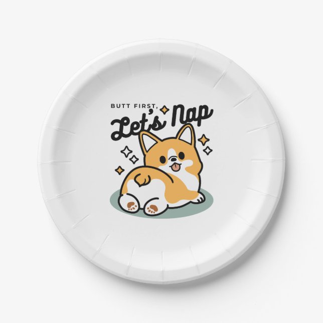 Hintern zuerst, Let's Nickerchen - Niedlicher Corg Pappteller (Vorderseite)