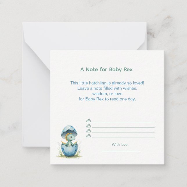 Hinweis für Baby Rex Dino Baby Shower für Jungen Mitteilungskarte (Vorderseite)
