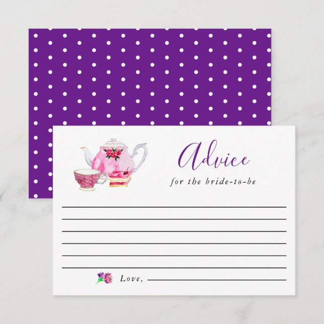 Hinweis für die Bride-to-be Lila Tea Party Bridal (Vorne/Hinten)