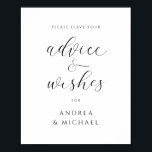 Hinweis für Elegante Hochzeitwünsche Poster<br><div class="desc">Dieses elegante "Advice & Wishings" Hochzeitszeichen ist die perfekte Ergänzung zu jedem Hochzeitsempfang! Dieses atemberaubende, Wirble Zeichen, das Eleganz und Eleganz ausstrahlt, wird die Aufmerksamkeit Ihrer Gäste erfassen und sie einladen, ihre herzlichen Ratschläge und Wünsche mit dem glücklichen Paar zu teilen. Dieses elegante "Advice & Wishings"-Schild aus hochwertigen Materialien ist...</div>
