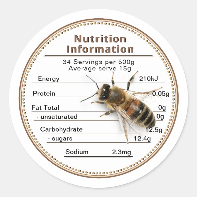 Hinweis für Mini-AU-Honey-Nährwertangaben Runder Aufkleber (Vorderseite)