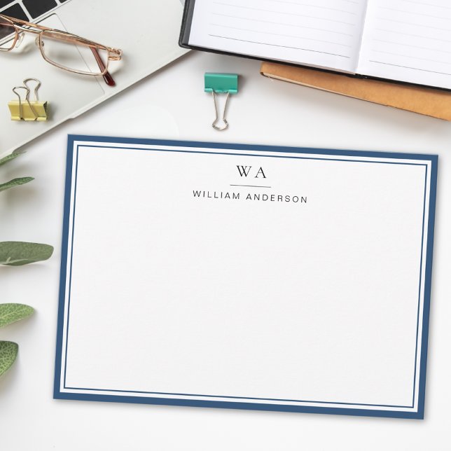 Hinweis für Mit Monogramm blaue Magensonde Mitteilungskarte (Von Creator hochgeladen)