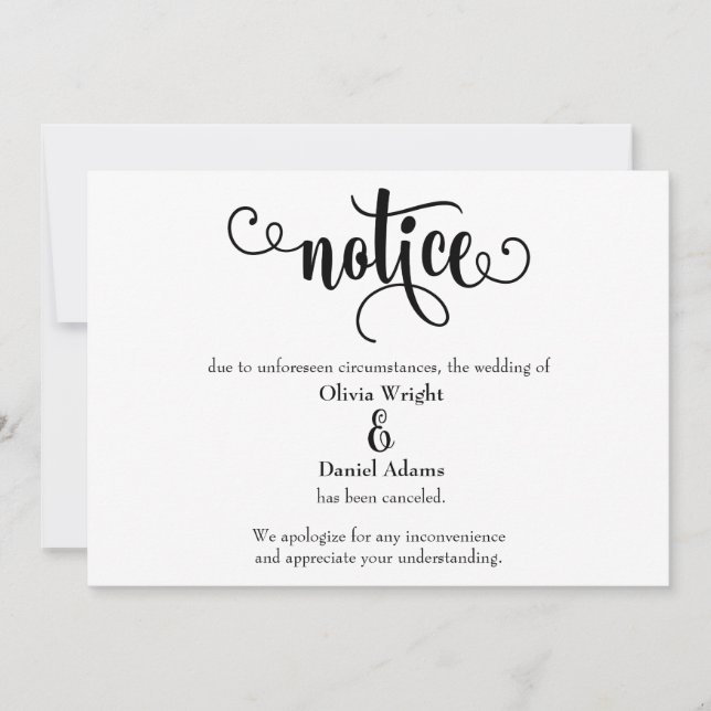 Hinweis Typografie storniert Hochzeitsankündigung Einladung (Vorderseite)