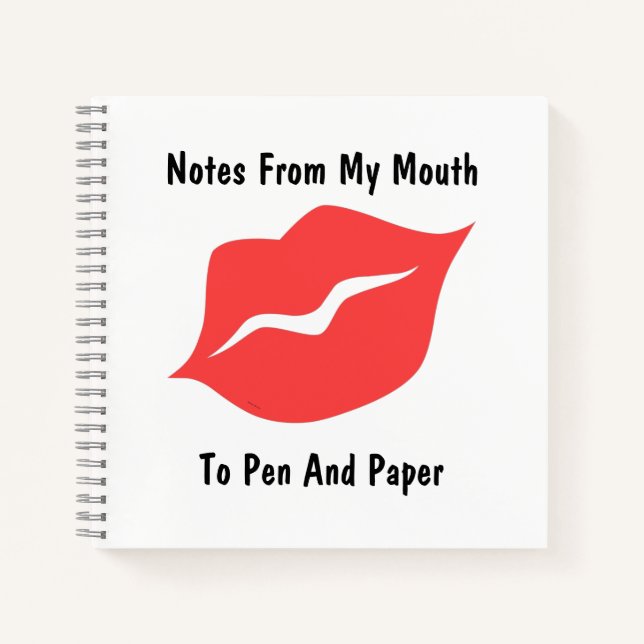 Hinweis von Mund zu Pen und Papier Notizbuch (Vorderseite)