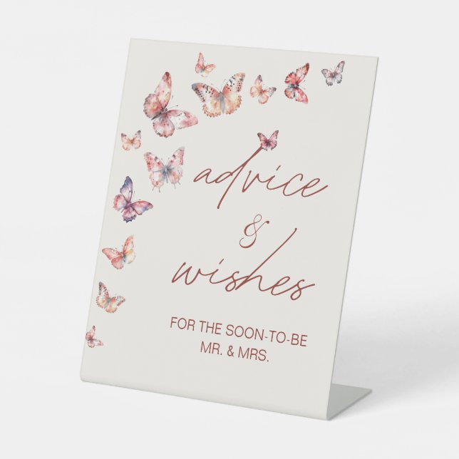 Hinweis & Wünsche Brautparty Boho Butterfly Zeiche Sockelschild (Vorderseite)