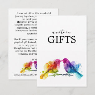 Hinweis zu Geschenken LGBTQ+ Rainbow Lovebirds Begleitkarte