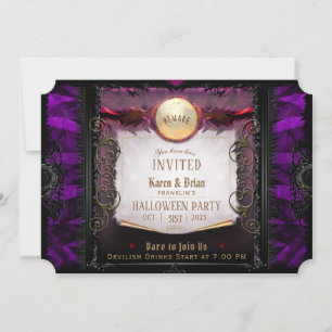 Hinweis zum lila und schwarzen eleganten Halloween Einladung