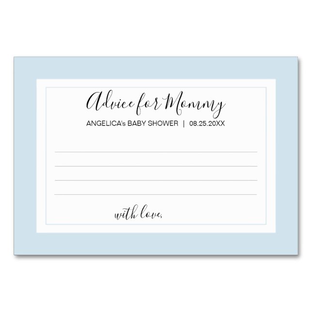 HINWEISE FÜR MOMMY Blue White BOY Baby Showkarten Tischnummer (Vorderseite)