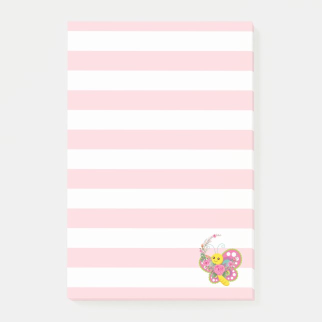 Hinweise Rosa und Weiße Streifen Schmetterling Post-it Klebezettel (Vorderseite)