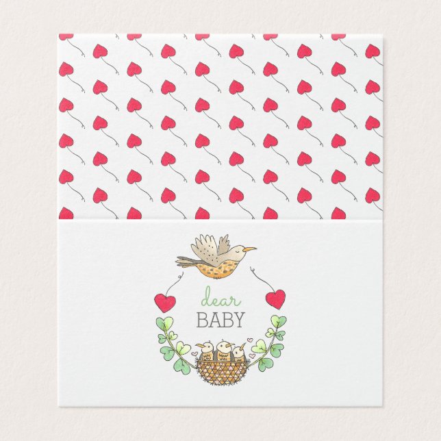 Hinweise zu Mama Bird Hearts Baby Shower (Außenseite Aufgefaltet)