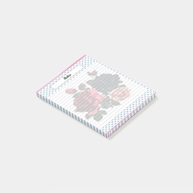 Hinweise zu rosa und blauen Rose Post-it Klebezettel (angewinkelt)