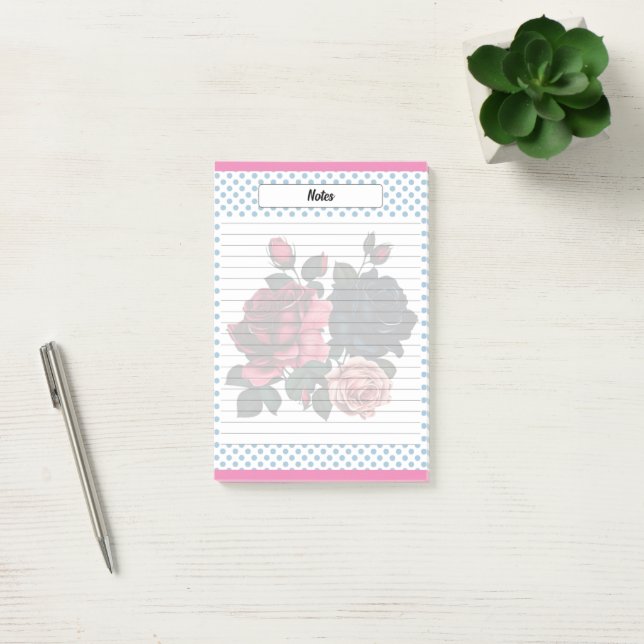 Hinweise zu rosa und blauen Rose Post-it Klebezettel (Büro)