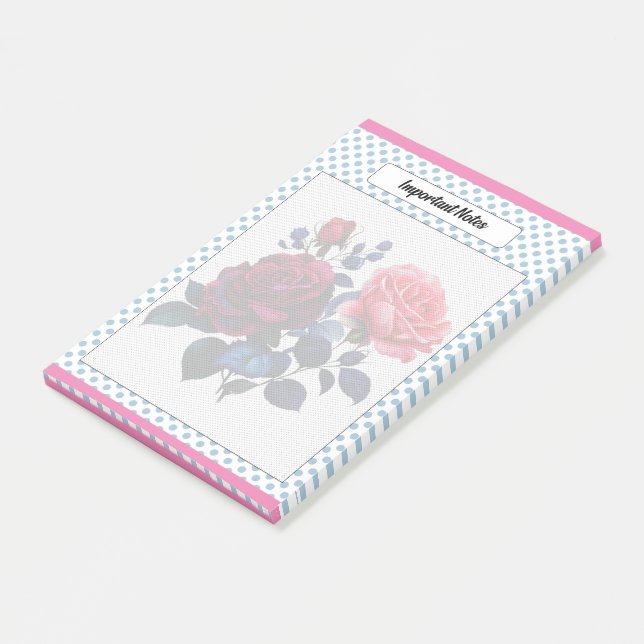 Hinweise zu rosa und blauen Rose Post-it Klebezettel (angewinkelt)