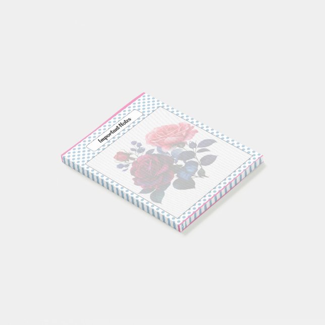 Hinweise zu rosa und blauen Rose Post-it Klebezettel (angewinkelt)