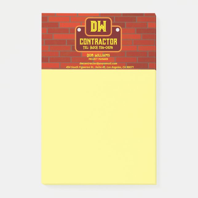 Hinweise zum Auftragnehmer Post-it Klebezettel (Vorderseite)