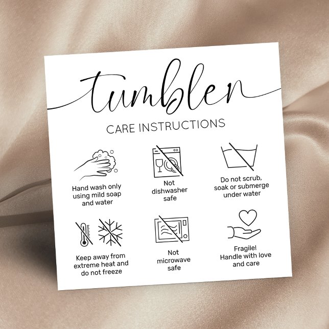 Hinweise zum Umgang mit dem Tumbler Minimalistisch Quadratische Visitenkarte (Elegant simple tumbler care cards in black and white and modern care icons)