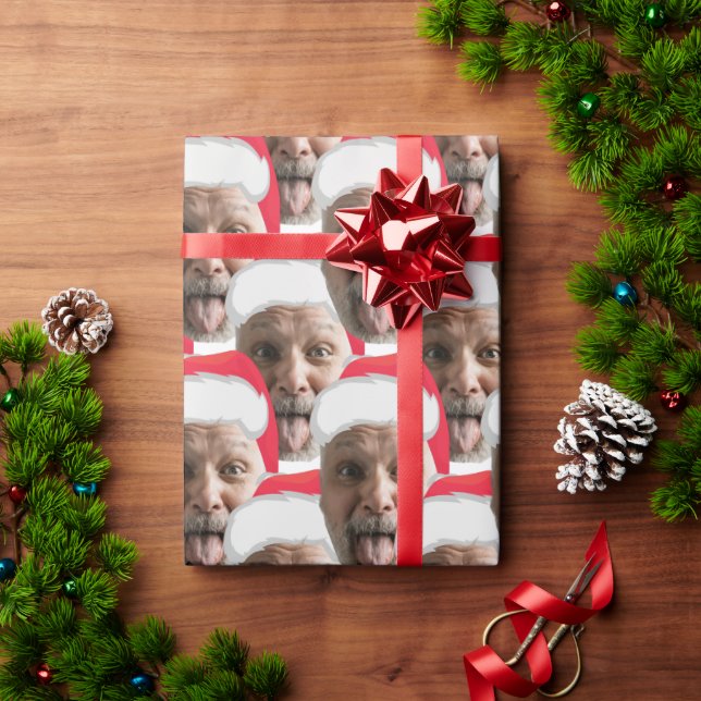 Hinzufügen Custom Face Foto Funny Santa Head Weihn Geschenkpapier (Feiertagsgeschenk)